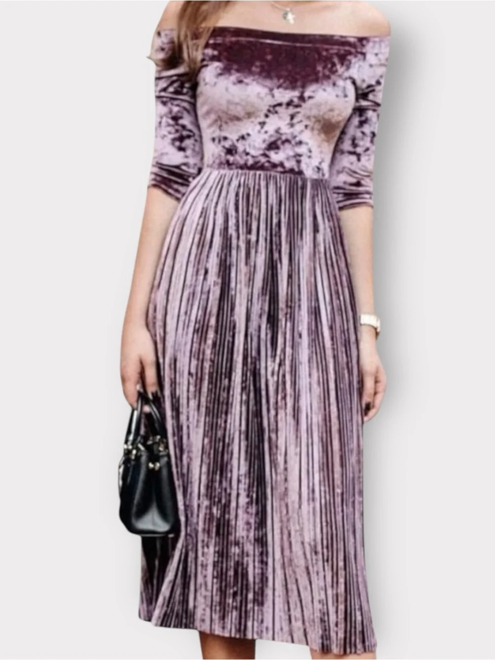 Off-Shoulder Midi Dress Lilac Purple | Suggested Fit L/XL Cocktail Crush Velvet